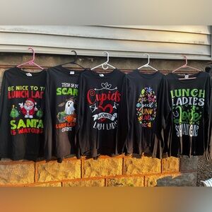 Lot of 5 long sleeve holiday Lunch lady shirts